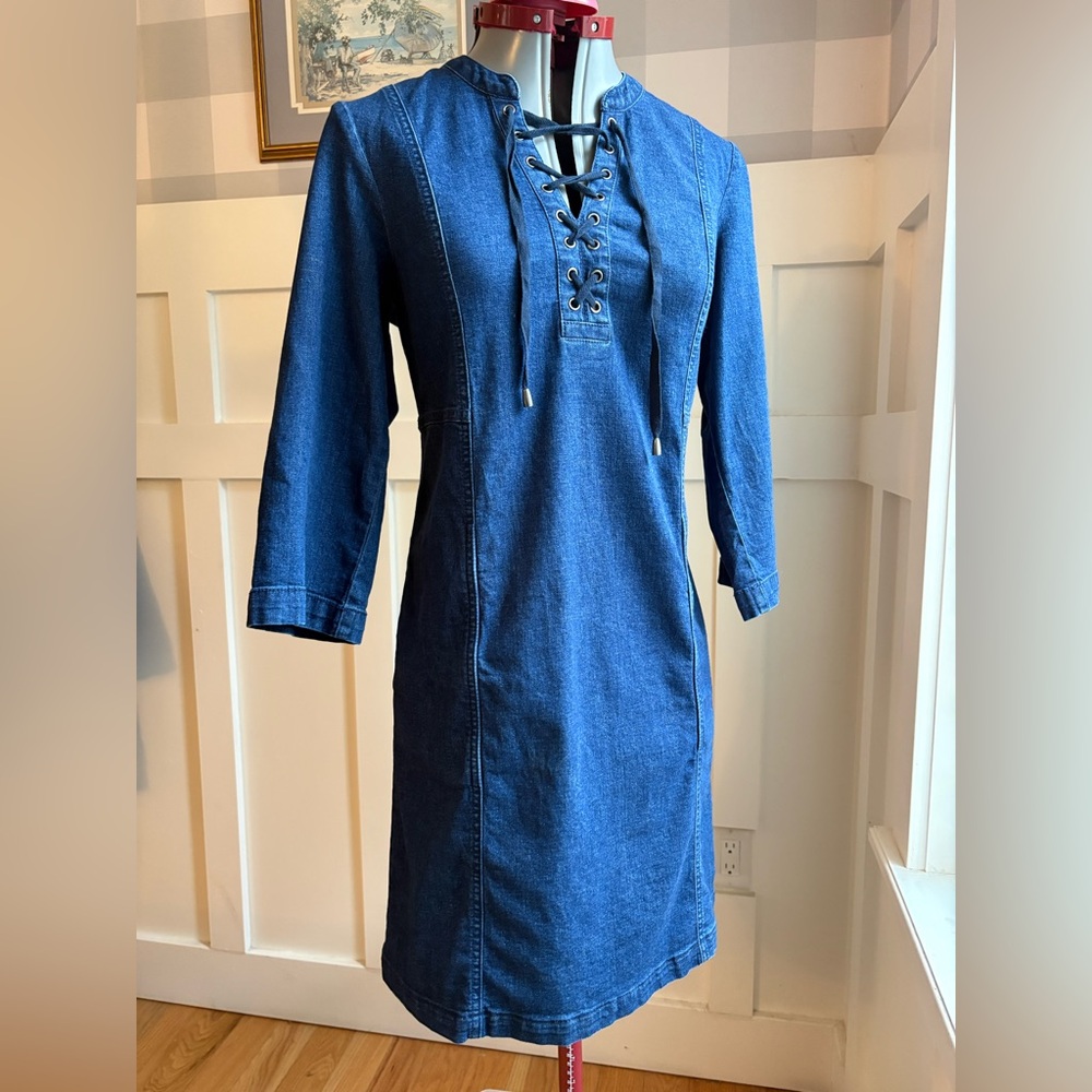 J. Jill Lace-Up Denim Shift Dress - Indigo Blue‎ Small - Picture 2 of 10